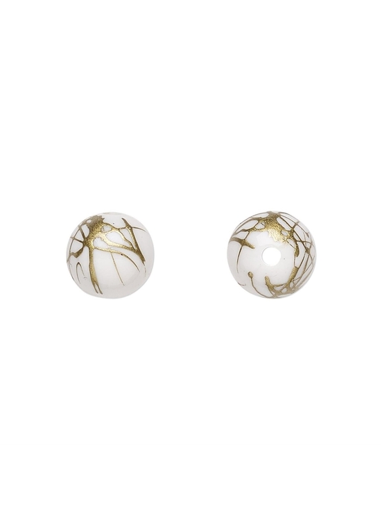 Other - Bulk Lot Off White with Gold Swirls 10mm Round Retro Fancy Acrylic Beads 50 pcs